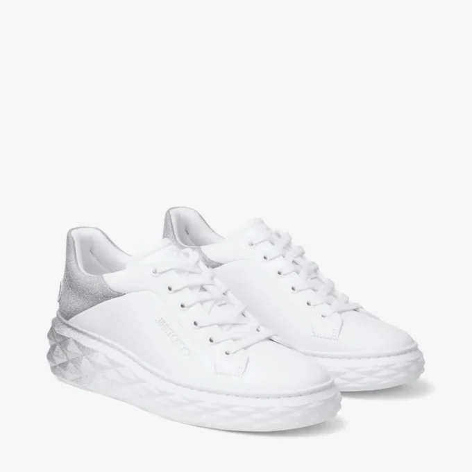 Diamond Maxi F Ii White & Silver Nappa Leather Glitter Trainers
