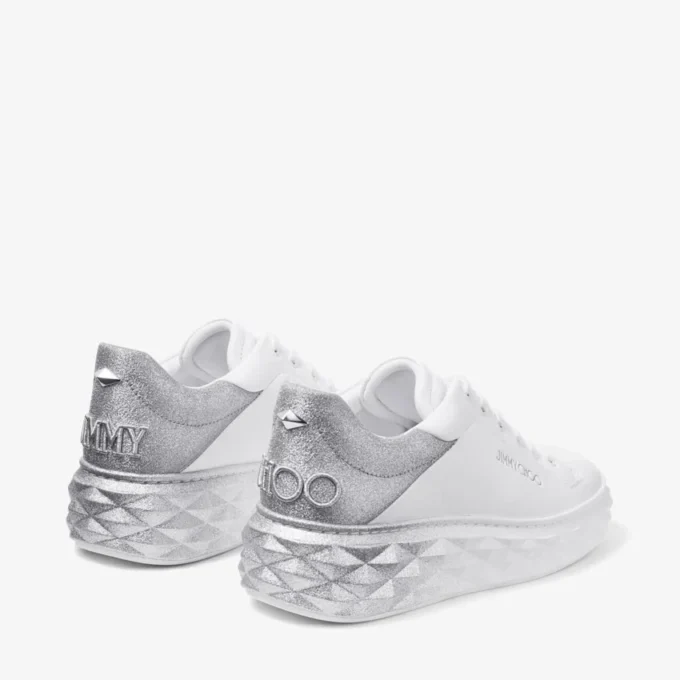 Diamond Maxi F Ii White & Silver Nappa Leather Glitter Trainers
