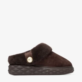 Diamond Maxi Mule F Chocolate Suede Mules with Shearling