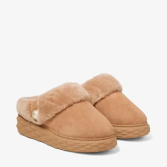 Diamond Maxi Mule F Toffee Suede Mules with Shearling