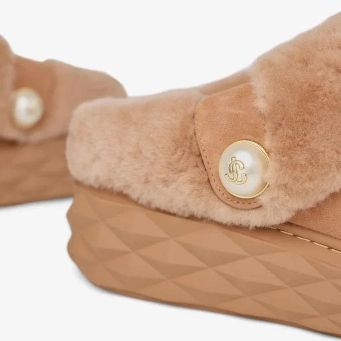 Diamond Maxi Mule F Toffee Suede Mules with Shearling