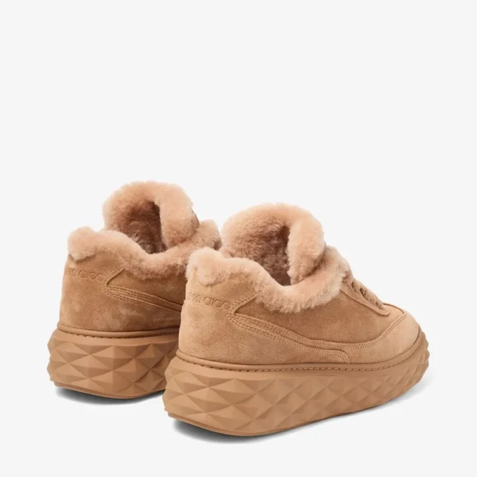 Diamond Maxi Retro F Toffee Velvet Suede Low Top Trainers with Shearling