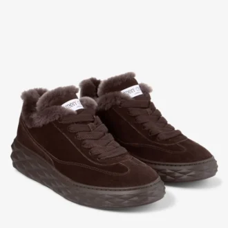 Diamond Maxi Retro M Chocolate Velvet Suede Low Top Trainers with Shearling