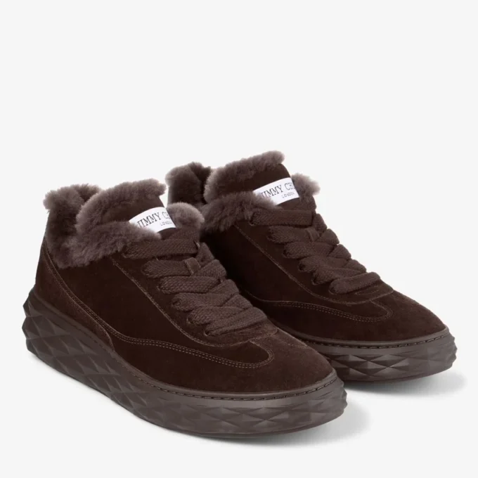 Diamond Maxi Retro M Chocolate Velvet Suede Low Top Trainers with Shearling