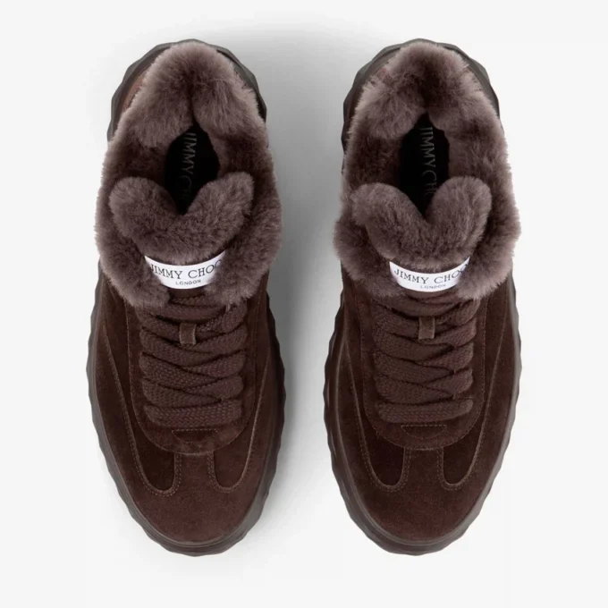 Diamond Maxi Retro M Chocolate Velvet Suede Low Top Trainers with Shearling