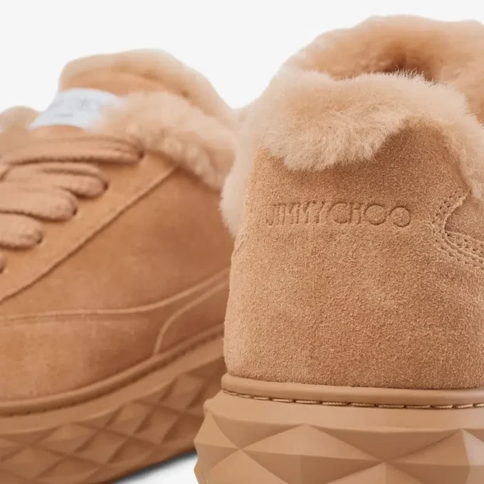 Diamond Maxi Retro M Toffee Velvet Suede Low Top Trainers with Shearling