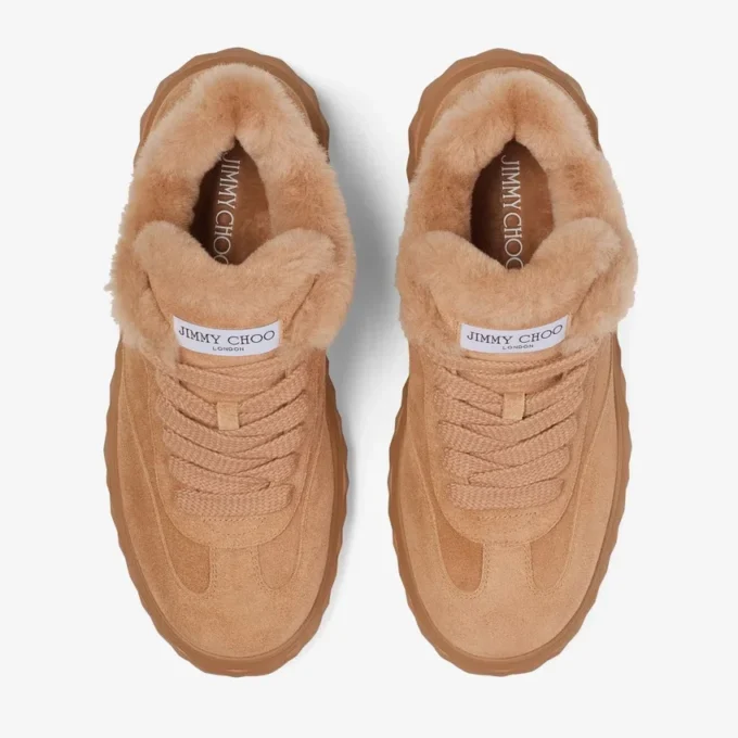 Diamond Maxi Retro M Toffee Velvet Suede Low Top Trainers with Shearling