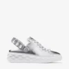 Diamond Sling Silver Metallic Leather Slipper Trainers with Crystal Strap