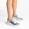 Diamond Sling Silver Metallic Leather Slipper Trainers with Crystal Strap