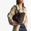 Diamond Tote Medium Coffee Suede Tote Bag