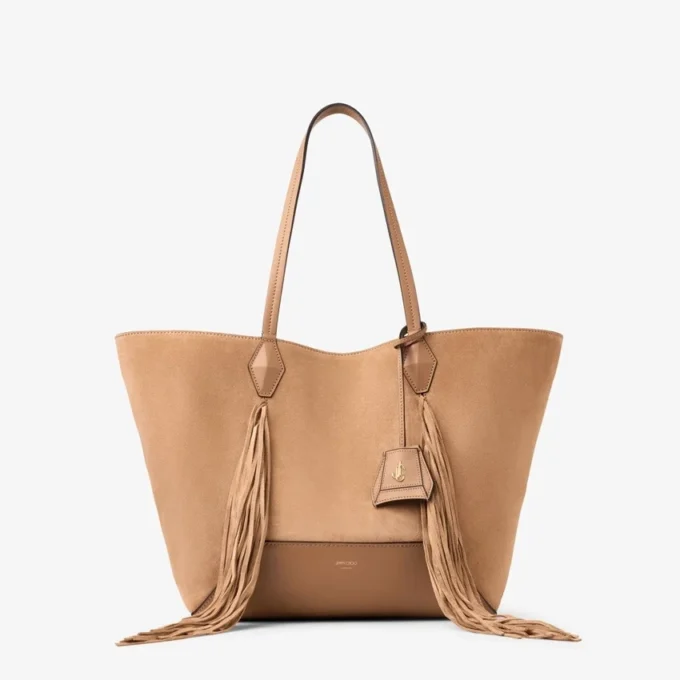 Diamond Tote Medium Toffee Suede Tote Bag with Fringes