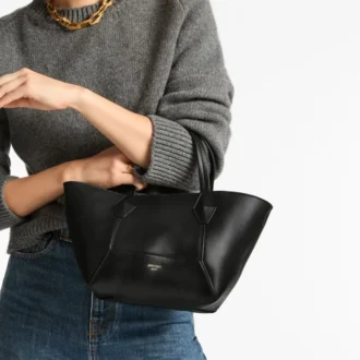 Diamond Tote Small Black Calf Leather Tote Bag
