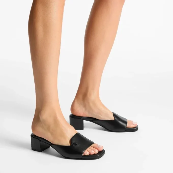 Dina 45 Black Leather Mule Sandals