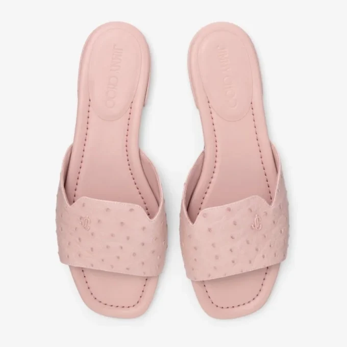 Dina Flat Rose Ostrich Leather Flats