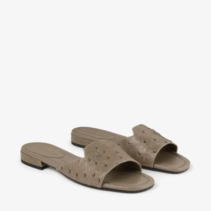 Dina Flat Taupe Ostrich Leather Flats
