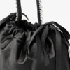 Drawstring Mini Top Handle Black Satin Mini Shoulder Bag