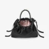 Drawstring Mini Top Handle Black Satin Mini Shoulder Bag