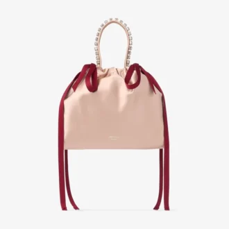 Drawstring Mini Top Handle Macaron and Ruby Red Satin Mini Shoulder Bag