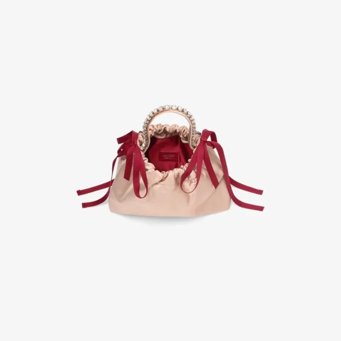 Drawstring Mini Top Handle Macaron and Ruby Red Satin Mini Shoulder Bag