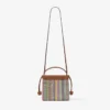 Drawstring Pouch Top Handle Multi and Tan Chevron Raffia Drawstring Pouch with Leather Trim