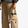 Drawstring Pouch Top Handle Natural and Black Soft Raffia Drawstring Pouch with Leather Trim