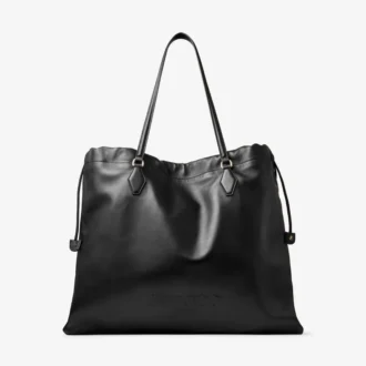 Drawstring Tote Large Black Nappa Leather Drawstring Tote with Embossed Jimmy Choo