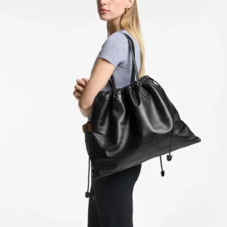 Drawstring Tote Large Black Nappa Leather Drawstring Tote with Embossed Jimmy Choo