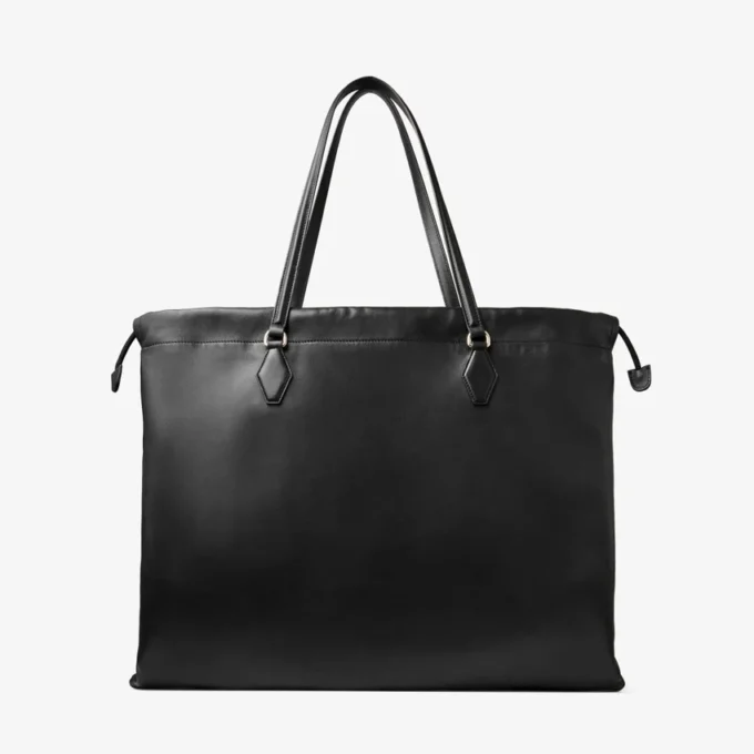 Drawstring Tote Large Black Nappa Leather Drawstring Tote with Embossed Jimmy Choo