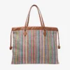 Drawstring Tote Large Multi and Tan Chevron Raffia Drawstring Tote Bag with Leather Trim