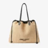 Drawstring Tote Large Natural Soft Raffia Tote Bag with Smooth Calf Leather Trims