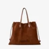Drawstring Tote Large Tan Suede and Smooth Calf Leather Tote with Jimmy Choo Logo
