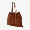 Drawstring Tote Large Tan Suede and Smooth Calf Leather Tote with Jimmy Choo Logo