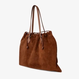 Drawstring Tote Large Tan Suede and Smooth Calf Leather Tote with Jimmy Choo Logo