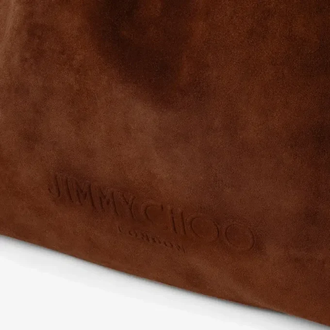 Drawstring Tote Large Tan Suede and Smooth Calf Leather Tote with Jimmy Choo Logo