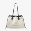 Drawstring Tote Medium Natural Shearling Drawstring Tote with Leather Trims