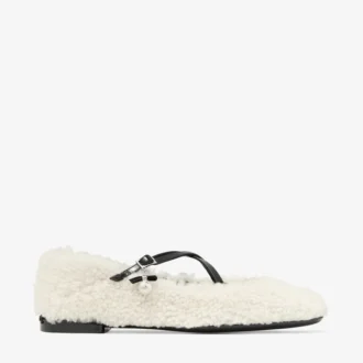 Eleri Ballerina Natural Shearling Ballerina Pumps with Pearl Charm