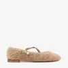 Eleri Ballerina Toffee Shearling Ballerina Pumps with Pearl Charm