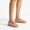 Eleri Ballerina Toffee Shearling Ballerina Pumps with Pearl Charm