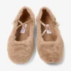 Eleri Ballerina Toffee Shearling Ballerina Pumps with Pearl Charm