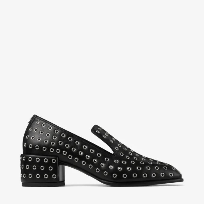 Eliot Slipper 45 Black Metallic Nappa Leather Slippers with Eyelets