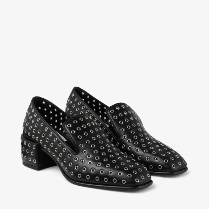 Eliot Slipper 45 Black Metallic Nappa Leather Slippers with Eyelets