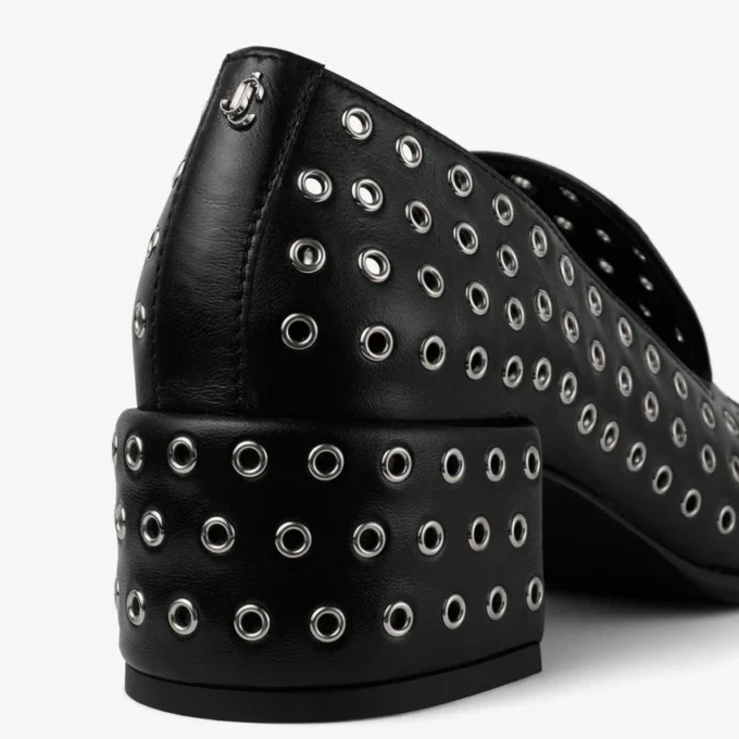 Eliot Slipper 45 Black Metallic Nappa Leather Slippers with Eyelets