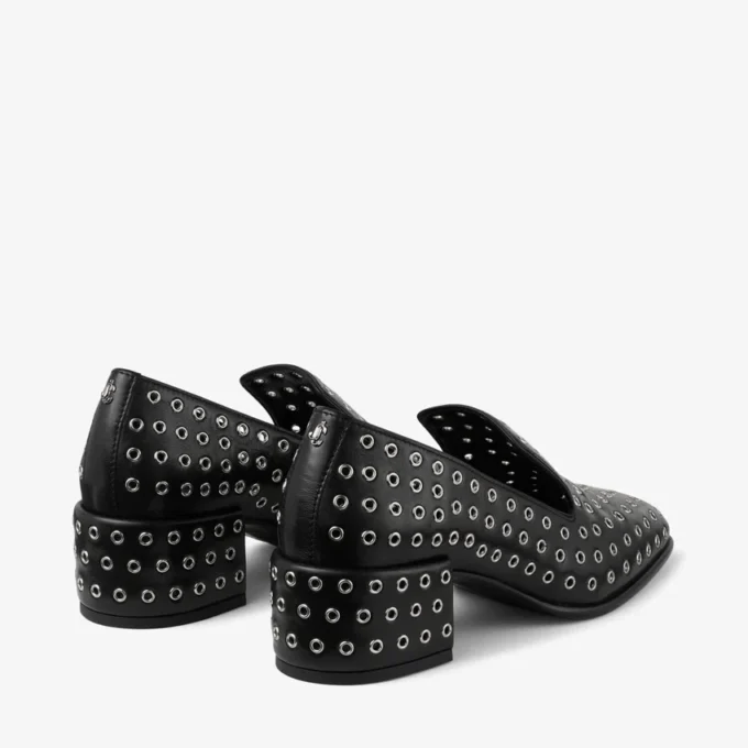 Eliot Slipper 45 Black Metallic Nappa Leather Slippers with Eyelets