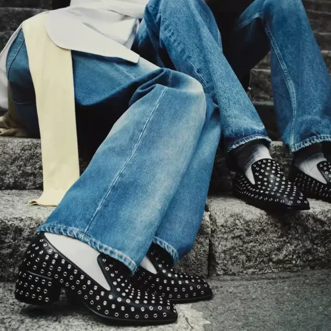Eliot Slipper 45 Black Metallic Nappa Leather Slippers with Eyelets