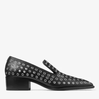 Eliot Slipper 45 Men’s Black Metallic Nappa Leather Slippers with Eyelets