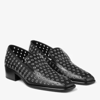 Eliot Slipper 45 Men’s Black Metallic Nappa Leather Slippers with Eyelets