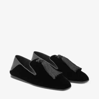 Eliot Slipper Black Velvet Slippers with Tassel