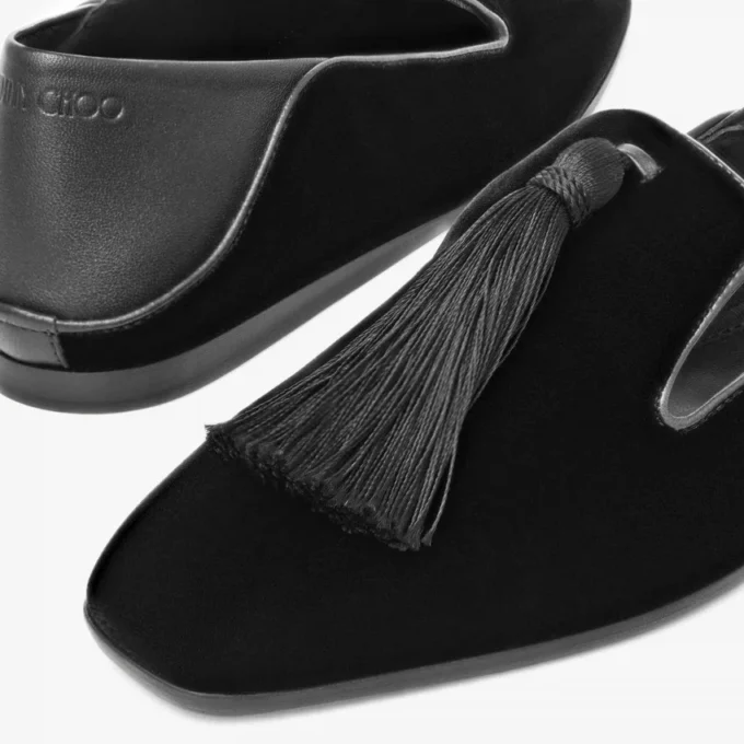 Eliot Slipper Black Velvet Slippers with Tassel