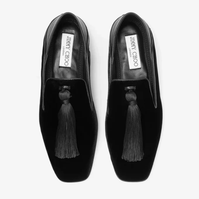 Eliot Slipper Black Velvet Slippers with Tassel