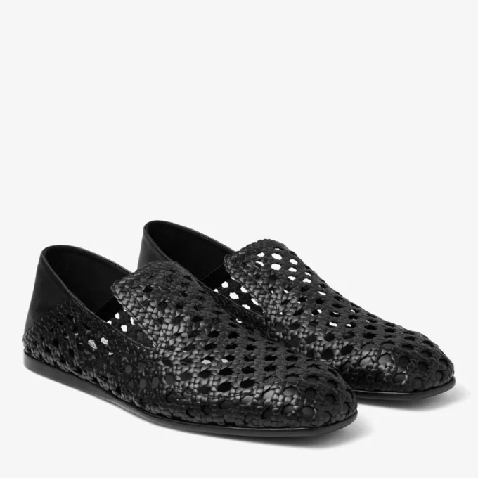 Eliot Slipper Black Woven Leather Slippers